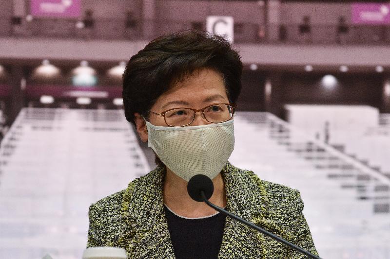 行政長官林鄭月娥今日（八月七日）在添馬政府總部就防疫抗疫措施舉行記者會。