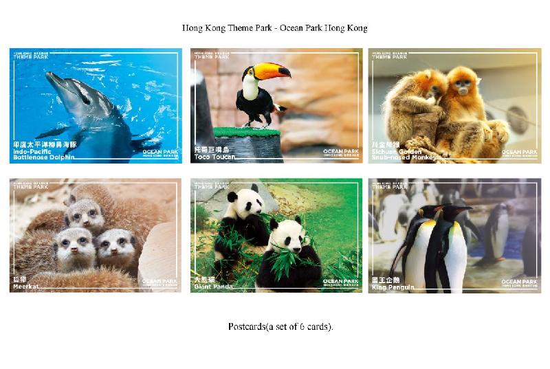Hongkong Post will issue special stamps, "Hong Kong Theme Park - Ocean Park Hong Kong", tomorrow (August 18). Photo shows the postcards.