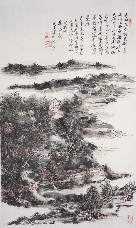 「鉴藏人生──虚白斋主人刘作筹」展览明日（十月一日）起在香港艺术馆举行。图为黄宾虹（1865—1955）的《江南春树图》。