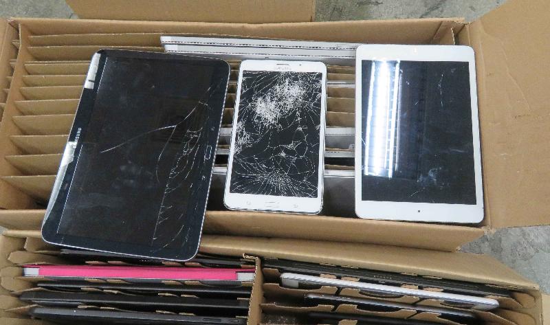 Three of the illegally imported waste tablet displays intercepted by the Environmental Protection Department at Hong Kong International Airport in May this year.