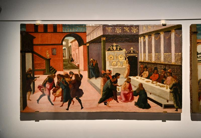 The "Botticelli and His Times - Masterworks from the Uffizi" exhibition, jointly organised by the Hong Kong Museum of Art and the Uffizi Galleries from Italy, will open to the public on Friday (October 23). Picture shows the painting "Stories of Esther and Ahasuerus: Banquet of Queen Vashti" by Jacopo del Sellaio.