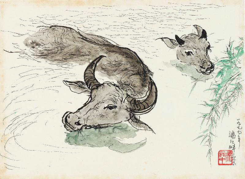 The exhibition "Wu Guanzhong: Sketching from Nature" opened to the public today (October 30) at the Hong Kong Museum of Art. Picture shows the painting "Buffaloes" by Wu Guanzhong (1919-2010).
