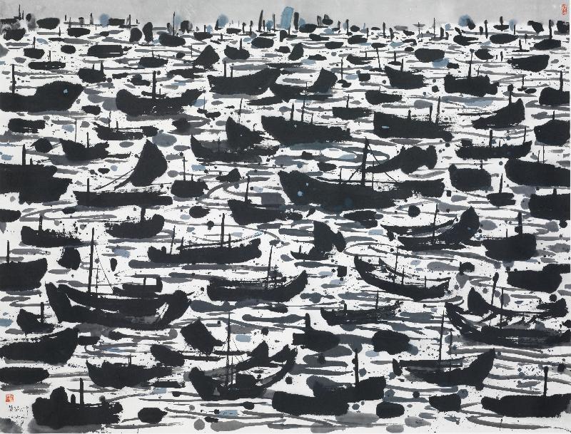 香港藝術館「吳冠中──速寫生活」展覽今日（十月三十日）起舉行。圖示吳冠中（1919─2010）的畫作《漁港》。
