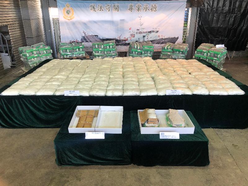 Hong Kong Customs made a record seizure of suspected methamphetamine (commonly known as "ice") following the discovery of over 500 kilograms of the drug with an estimated market value of nearly $300 million concealed in cement in a container at the Tsing Yi Customs Cargo Examination Compound on October 29. Picture shows the suspected "ice" seized.
