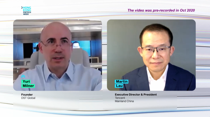 Heavyweight speakers such as the President of Tencent, Mr Martin Lau (right), and Founder of DST Global Mr Yuri Milner (left) spoke in a video pre-recorded in October for Hong Kong FinTech Week 2020 (November 2 to 6).
