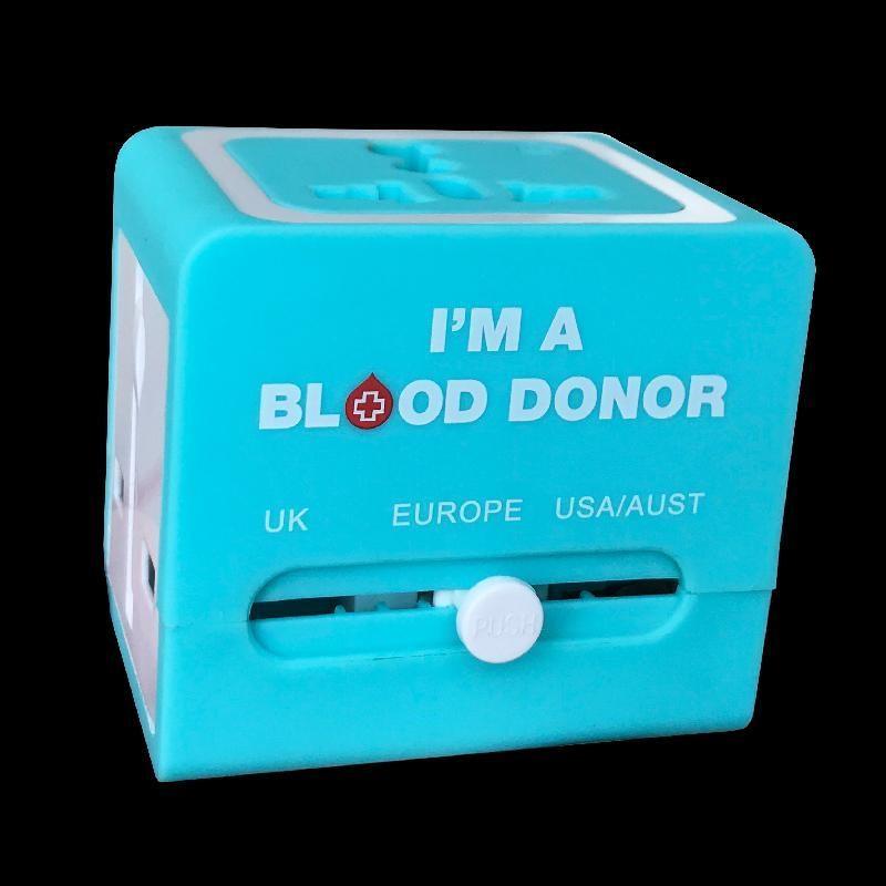 The Hong Kong Red Cross Blood Transfusion Service today (November 20) urgently appealed to members of the public to donate blood. From November 21 to December 2, every blood donor who donates successfully at donor centres and the blood donation vehicle will receive a universal socket adapter. Photo shows the universal socket adapter, which is available on a first-come, first-served basis, while stocks last.

