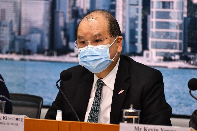The Chief Secretary for Administration, Mr Matthew Cheung Kin-chung, holds a press conference today (February 1) on anti-epidemic measures at the Central Government Offices, Tamar.