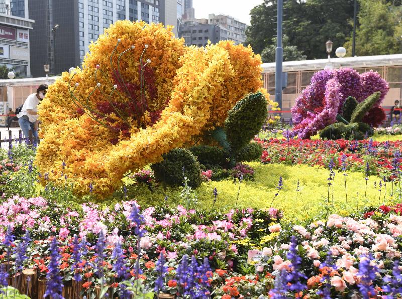 由康樂及文化事務署主辦的二○二一年網上香港花卉展覽現正舉行網上投票活動，歡迎市民從十八區的花圃中投選「我最喜愛的東方園圃」及「我最喜愛的西方園圃」。十八個東方與西方園林造景現於港九新界選定公園展出，展期至四月十九日；市民亦可透過專題網頁（www.hkflowershow.hk）的3D虛擬導覽欣賞。圖為九龍公園的主題花花圃，展出使用七千多株莫氏蘭及石斛蘭鑲嵌的七個大型立體杜鵑花造型。