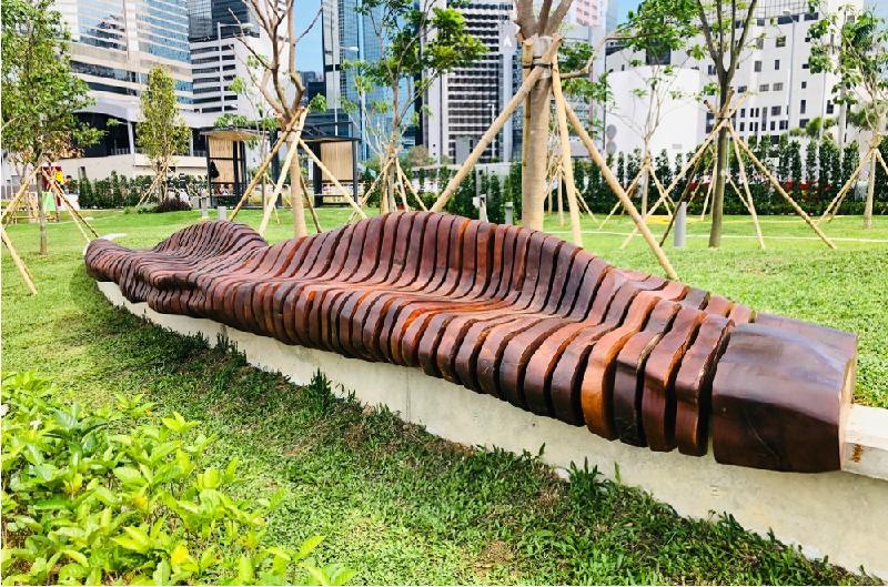 The Wan Chai promenade from Tamar in Admiralty to the Hong Kong Convention and Exhibition Centre further opened today (May 7). Photo shows public art seats, named "A Little Rest in this Tiny Island", created by the Hong Kong Timberbank by making use of trees that fell during typhoons.