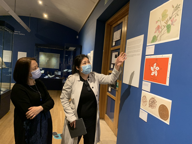 The Hong Kong Economic and Trade Office, London (London ETO) is supporting an exhibition entitled "Opium, Silk and the Missionaries in China" curated by Ms Iris Yau from Hong Kong.  Photo shows the Director-General of the London HKETO, Miss Winky So (left), viewing the section about Hong Kong at the exhibition with Ms Yau.