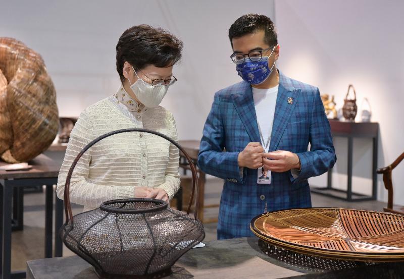 The Chief Executive, Mrs Carrie Lam (left), today (May 20) visits the ninth edition of Art Basel Hong Kong at the Hong Kong Convention and Exhibition Centre in Wan Chai.