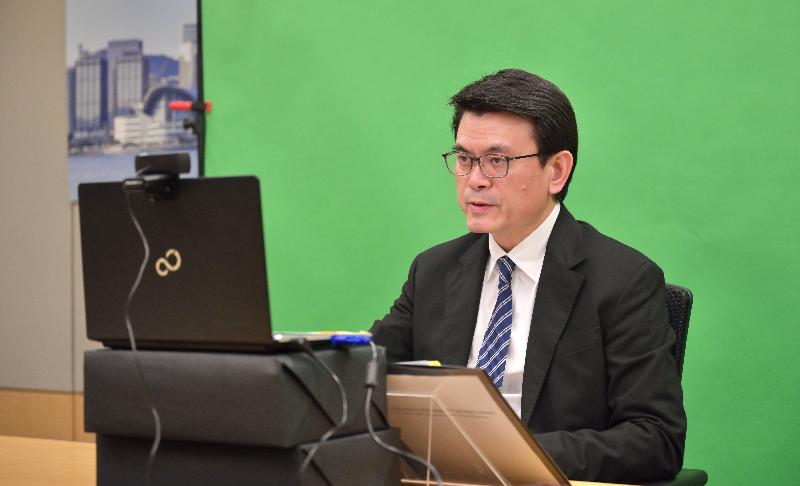 The Secretary for Commerce and Economic Development, Mr Edward Yau, speaks at the virtual Ministers Responsible for Trade Meeting of Asia-Pacific Economic Cooperation 2021 tonight (June 5).