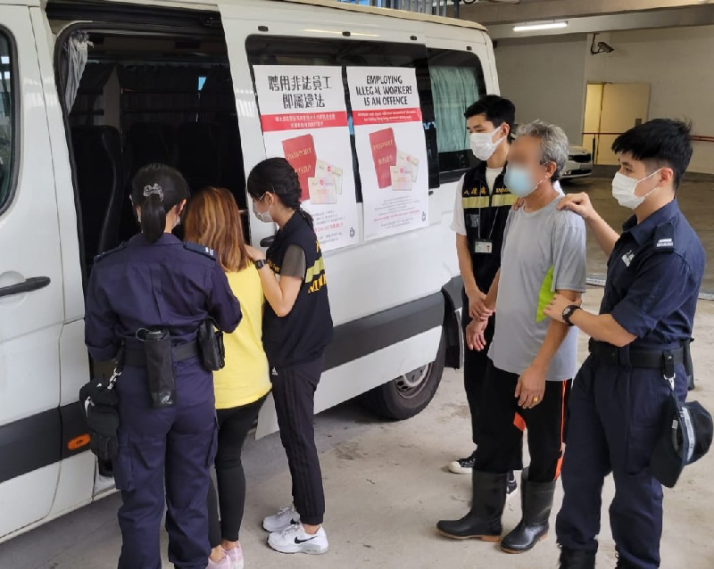 The Immigration Department mounted a series of territory-wide anti-illegal worker operations codenamed "Twilight" on June 28 and yesterday (June 29). Photo shows suspected illegal workers arrested during the operations.