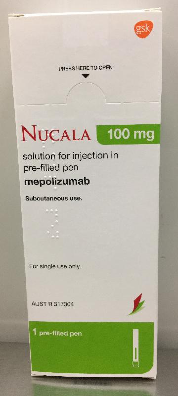 The Department of Health today (July 8) endorsed a licensed drug wholesaler, GlaxoSmithKline Limited, to recall a batch (batch number: 3K4D) of Nucala Solution for Injection in Pre-filled Pen 100mg/ml (Hong Kong Registration Number: HK-66838) from the market as a precautionary measure due to a potential quality defect of the product.