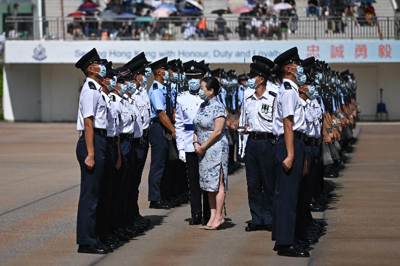 The Secretary for Justice, Ms Teresa Cheng, SC, today (July 10) attends the passing-out parade held at the Hong Kong Police College.
