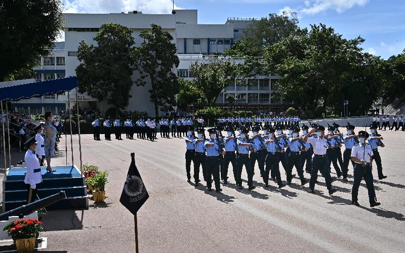 The Secretary for Justice, Ms Teresa Cheng, SC, today (July 10) inspects a passing-out parade of 33 probationary inspectors and 116 recruit police constables at the Hong Kong Police College.