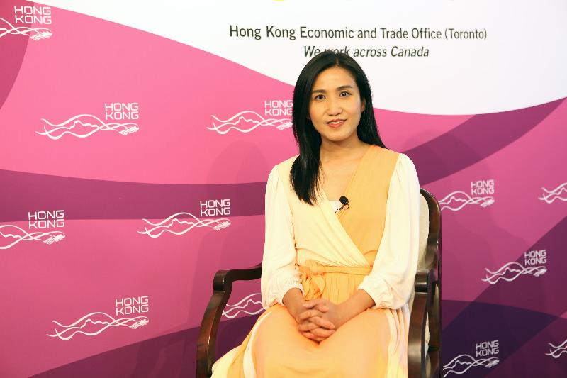 The Director of the Hong Kong Economic and Trade Office (Toronto), Ms Emily Mo, speaks to the audience through a pre-recorded video before the screening of six Hong Kong films at this year's Fantasia International Film Festival in Montreal, Canada.
