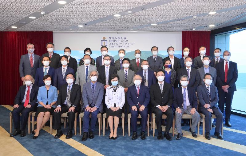 The Chief Executive, Mrs Carrie Lam, today (August 6) visited the Hong Kong University of Science and Technology (HKUST). Photo shows Mrs Lam (front row, centre) with the senior management of HKUST.