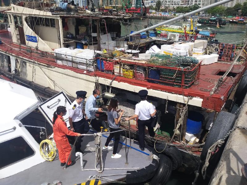 The Food and Environmental Hygiene Department today (September 14) conducted a joint operation with the Marine Department and the Police at the seaside of the Tuen Mun Typhoon Shelter and the Castle Peak Bay Waterfront Promenade against the illegal sale of fish and seafood to safeguard food safety.