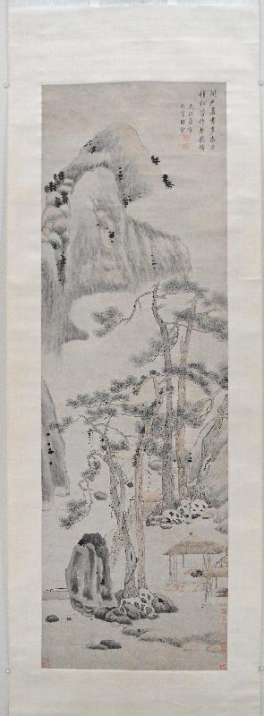 The exhibition "Touching: A journey through Chinese landscapes from the Xubaizhai Collection (Phase 1)" will be held from tomorrow (September 24) at the Hong Kong Museum of Art. Picture shows Wen Congjian's "Pine-shaded studio" displayed in the "Literary tour: Poetic landscape" section.
