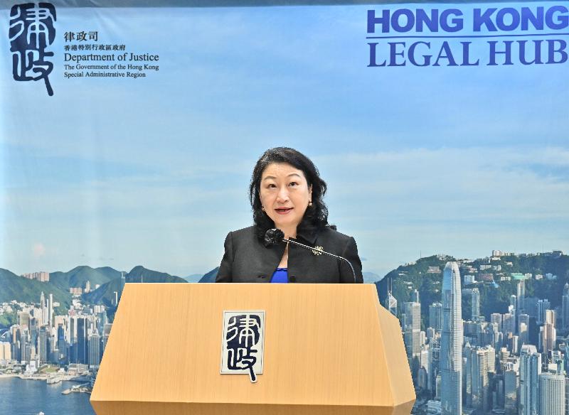 The Secretary for Justice, Ms Teresa Cheng, SC, speaks at Maritime Dispute Resolution in Hong Kong: Current and Future under Hong Kong Legal Week 2021 today (November 2).