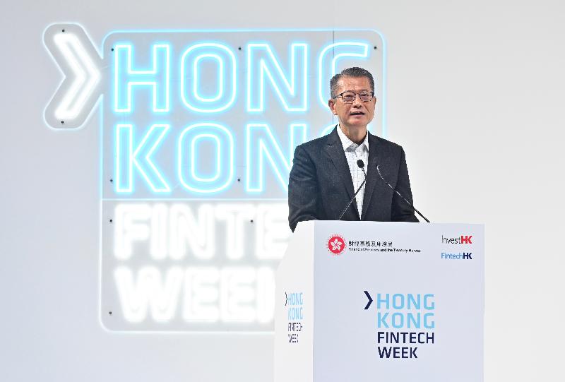 The Financial Secretary, Mr Paul Chan, speaks at Hong Kong FinTech Week 2021 this morning (November 3).