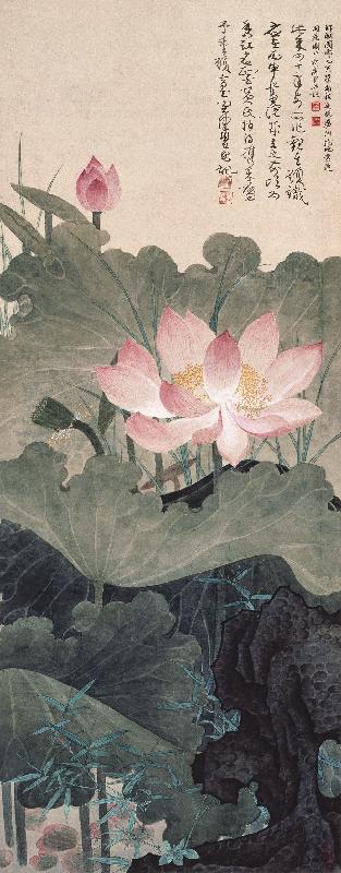 The Hong Kong Museum of Art has received over 1 000 precious artworks including Chinese paintings and calligraphy from the Jingguanlou collection. About 60 of the newly donated items will be showcased in the "Contemplation: Highlights of the Donation of the Jingguanlou Collection" exhibition from November 26 (Friday). Picture shows the painting "Lotus" by Chen Peiqiu (1923-2020).