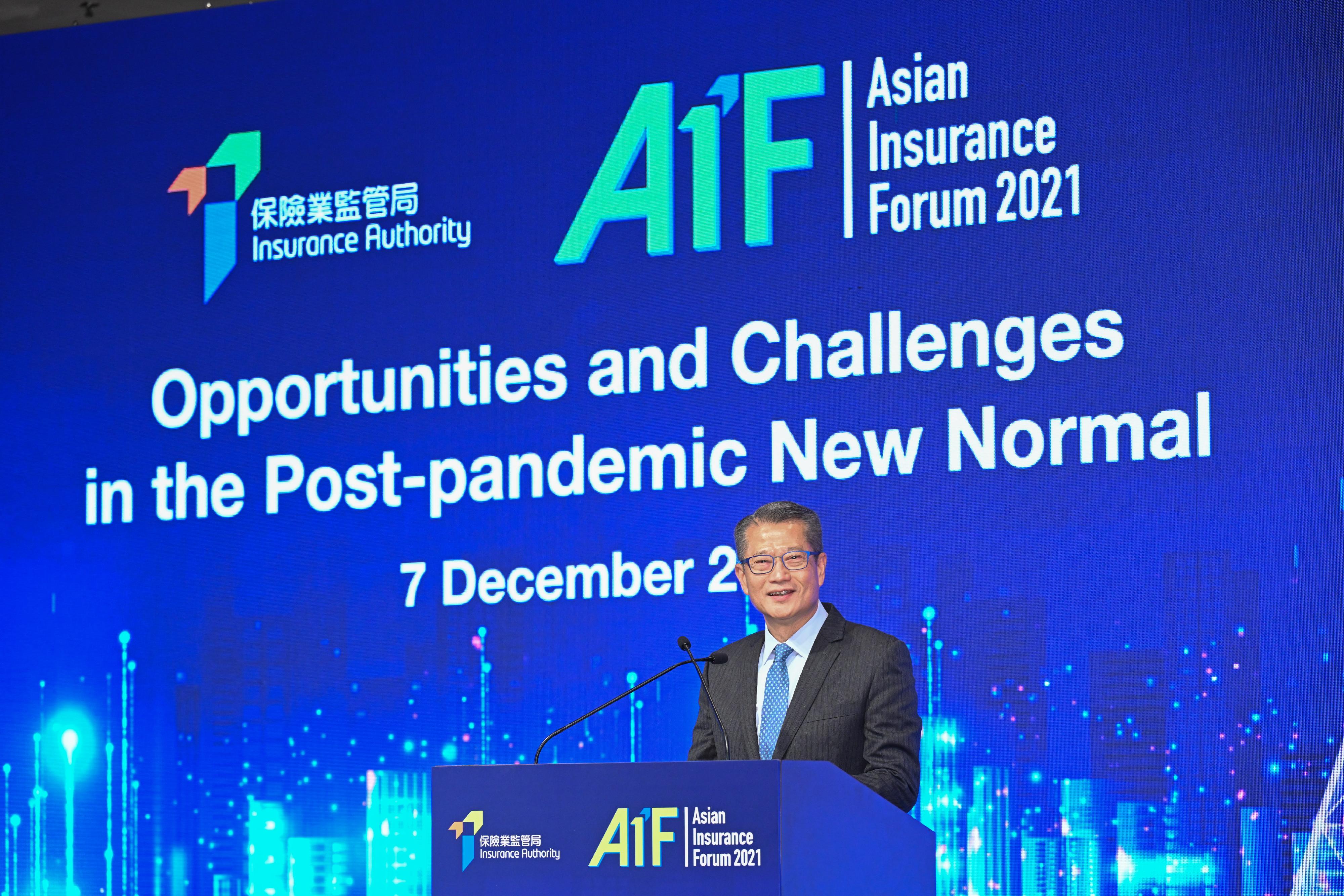 The Financial Secretary, Mr Paul Chan, speaks at the Asian Insurance Forum 2021 this afternoon (December 7).