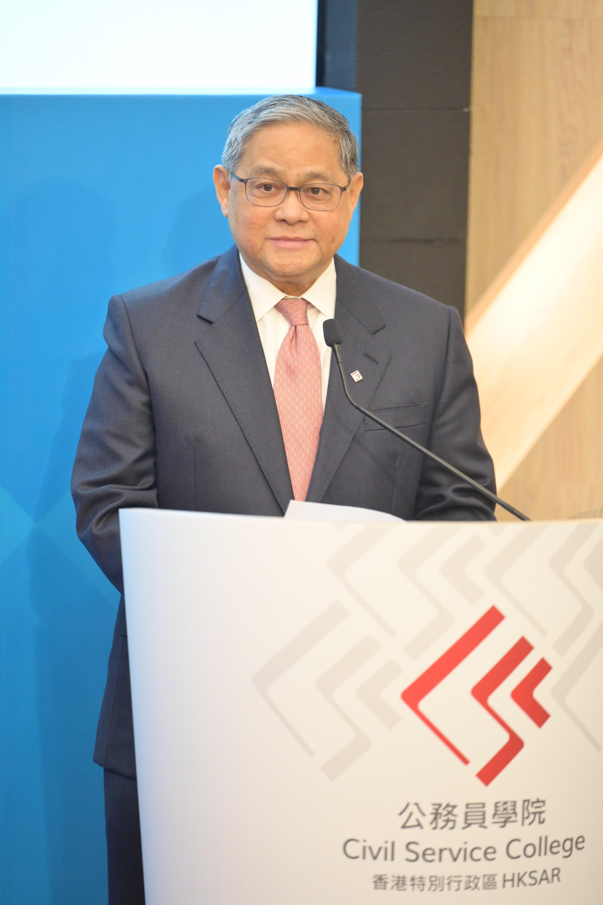 The Civil Service College of the Hong Kong Special Administrative Region was established today (December 9), marking a new milestone for training and development for the civil service. Photo shows the Chairman of the Civil Service Training Advisory Board, Dr Victor Fung, delivering a speech at the establishment ceremony. 