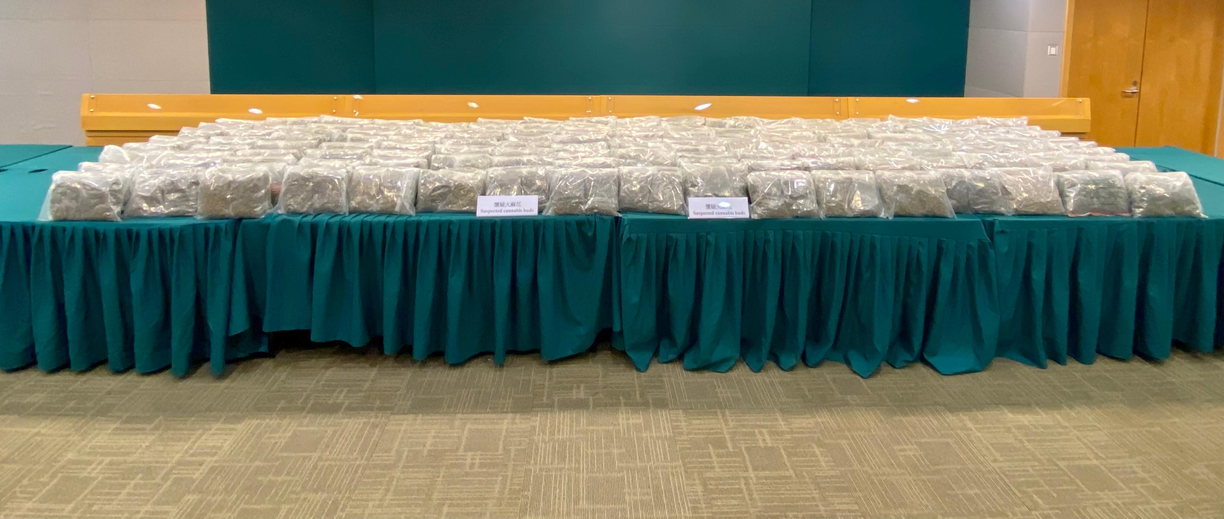 In the light of local demand for drugs during the long holidays, Hong Kong Customs mounted a special operation from November 1 to today (December 10) to combat party drug trafficking activities. Different kinds of party drugs with a total estimated value about $36 million were seized, including about 52 000 tablets of suspected ecstasy and about 153 kilograms of suspected cannabis buds. Photo shows the suspected cannabis buds seized.
