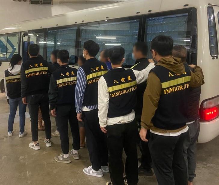 The Immigration Department mounted territory-wide anti-illegal worker operations and a joint operation with the Hong Kong Police Force codenamed "Champion" for two consecutive days (January 19 and 20). Photo shows suspected illegal workers arrested during the operations.