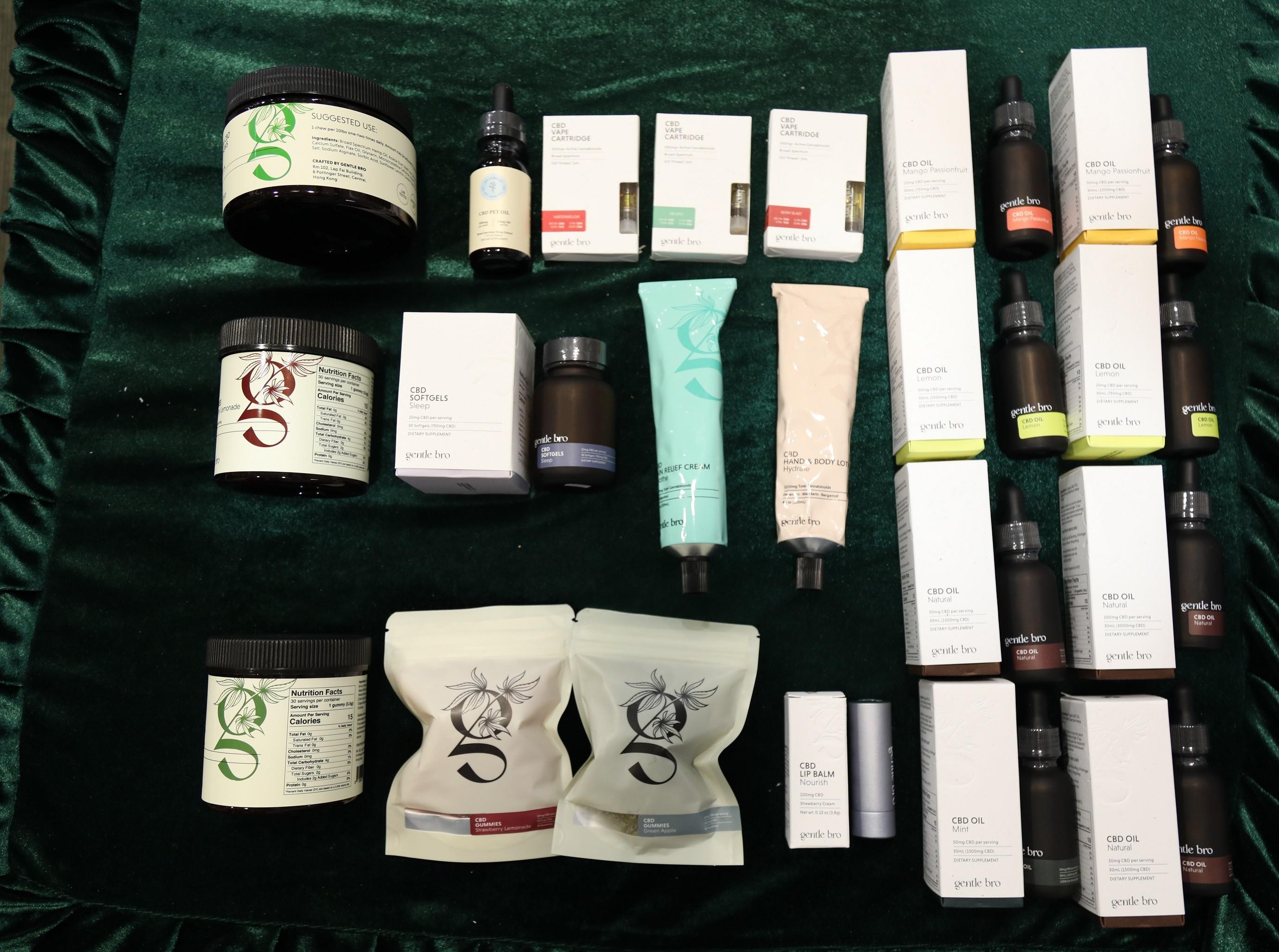​Hong Kong Customs has mounted a special operation codenamed "Wind Rider" since mid-January this year, targeting cannabidiol (CBD) products containing tetrahydro-cannabinol (THC) in the market. During the operation, Customs seized about 25 000 items of CBD products suspected of containing THC, including CBD oil, skin care products and pet treats, with a total estimated market value of about $14.6 million. Photo shows the CBD products of one of the brands in connection with the case.