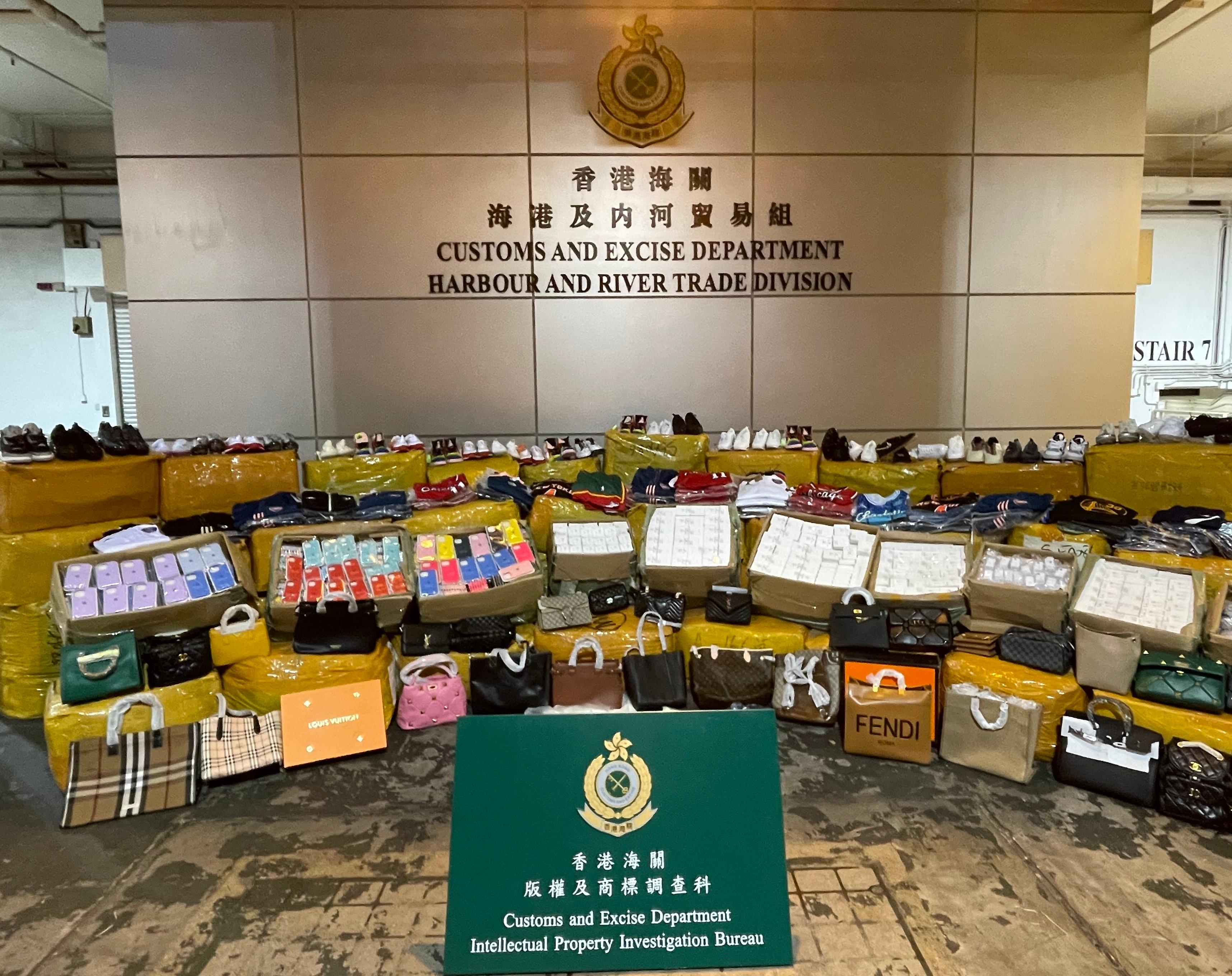 Hong Kong Customs on February 16 detected a counterfeit goods smuggling case at the Customs Cargo Examination Compound, River Trade Terminal, Tuen Mun, and seized about 31 000 items of goods suspected to be involved in the case with an estimated market value of about $2 million. Photo shows some of the suspected counterfeit and smuggled goods seized.