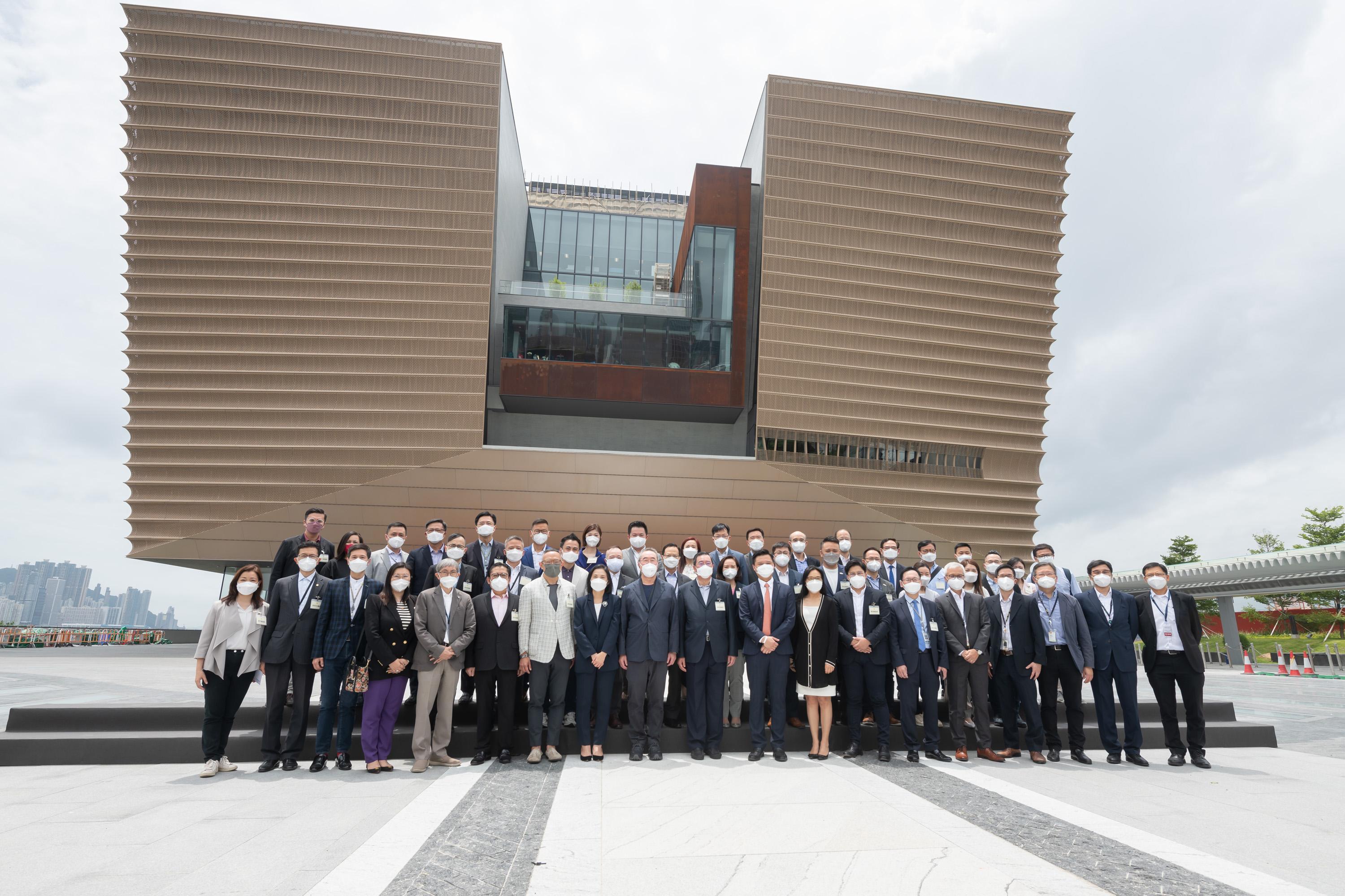The Legislative Council (LegCo) Panel on Home Affairs (HA Panel) visited the Hong Kong Palace Museum (HKPM) today (May 10).  Photo shows LegCo Members posing for a group photo with representatives of West Kowloon Cultural District Authority in front of the Hong Kong Palace Museum.