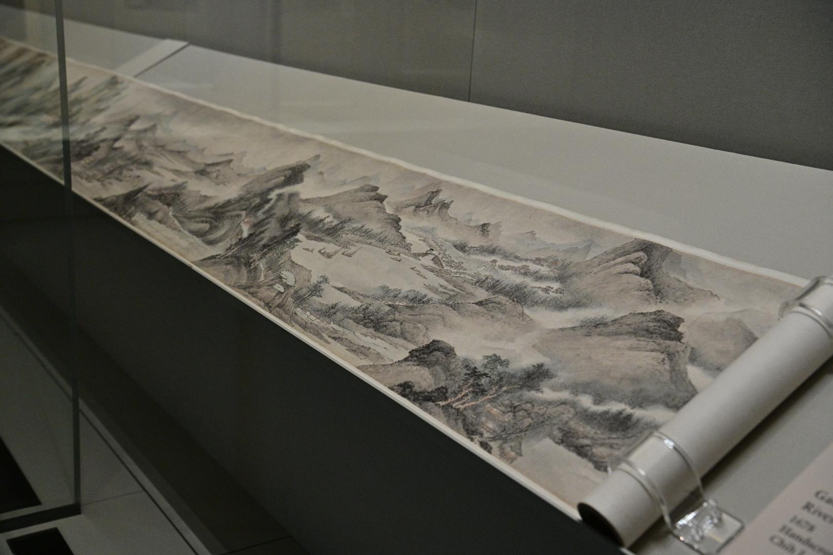 A wide array of new exhibitions are being held in the Hong Kong Museum of Art (HKMoA) to enable visitors to explore more stories that might have been out of the spotlight under the museum's four core collections. The exhibition "Mastering Masterpieces: The Essentials of Chinese Landscape Paintings" is being held on the fourth floor of the HKMoA. Picture shows the handscroll "Rivers and mountains without end" (partial) by Gao Jian.