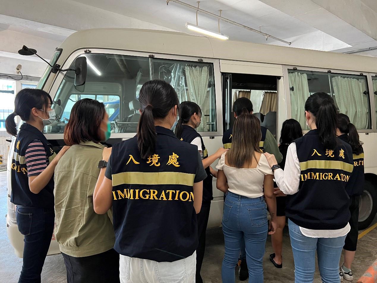 The Immigration Department mounted a series of territory-wide anti-illegal worker operations codenamed "Lightshadow" and "Twilight" on May 10 and yesterday (May 12). Photo shows suspected illegal workers arrested during an operation.