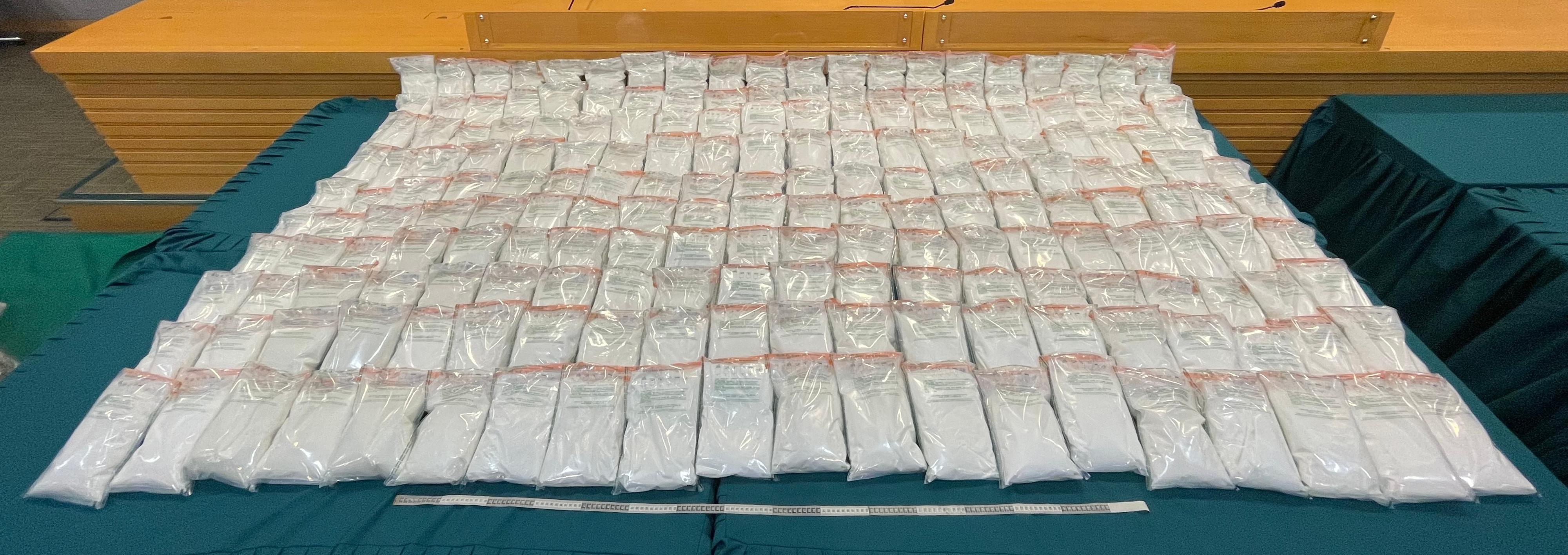 Hong Kong Customs on May 6 and May 16 seized about 200 kilograms of suspected ketamine and about 350 grams of suspected heroin at Hong Kong International Airport and in Sham Shui Po respectively. The total estimated market value was over $86 million. Photo shows the suspected ketamine seized.