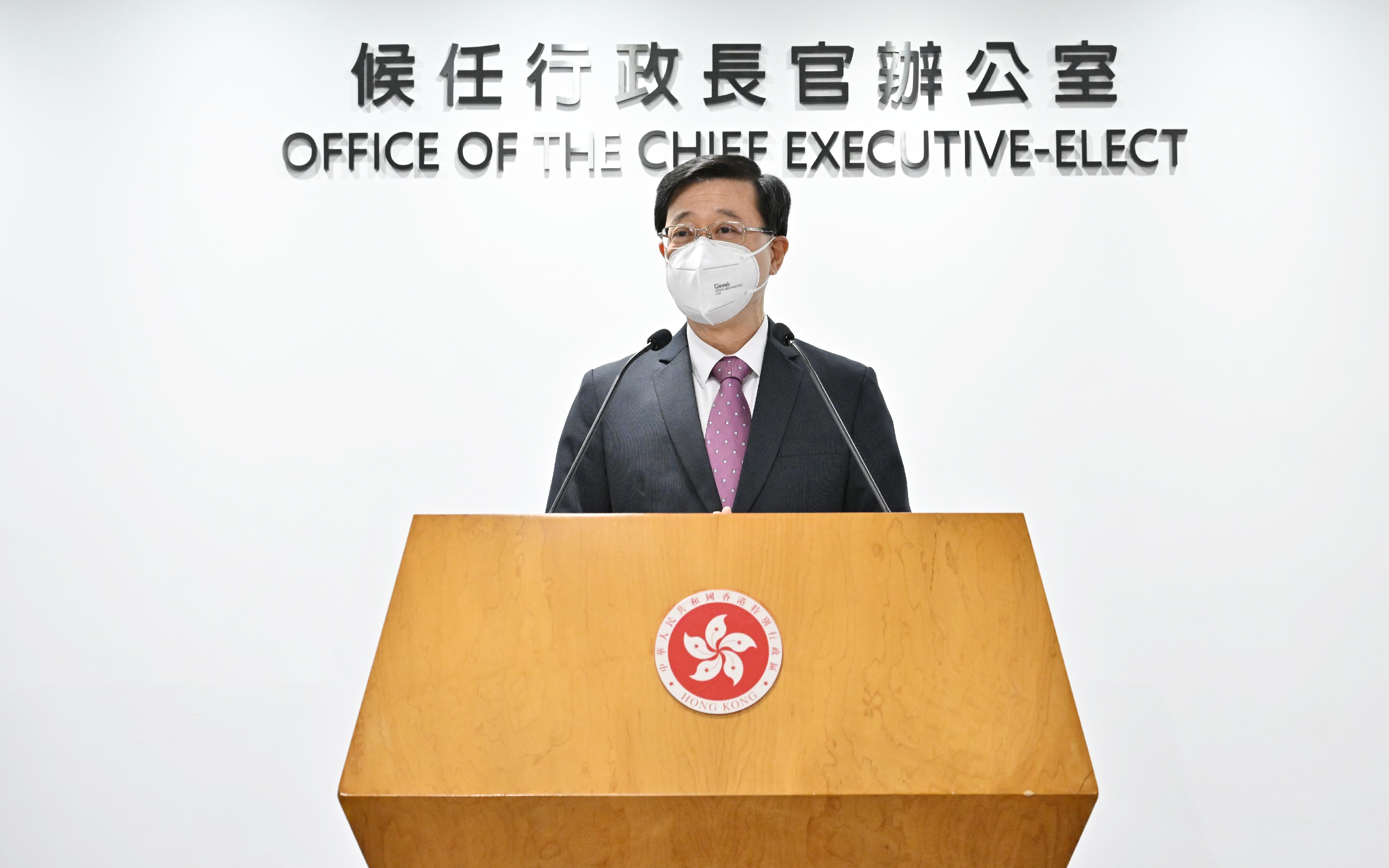 The Chief Executive-elect, Mr John Lee, meets the media on May 17 to talk about the reorganisation of the government structure.