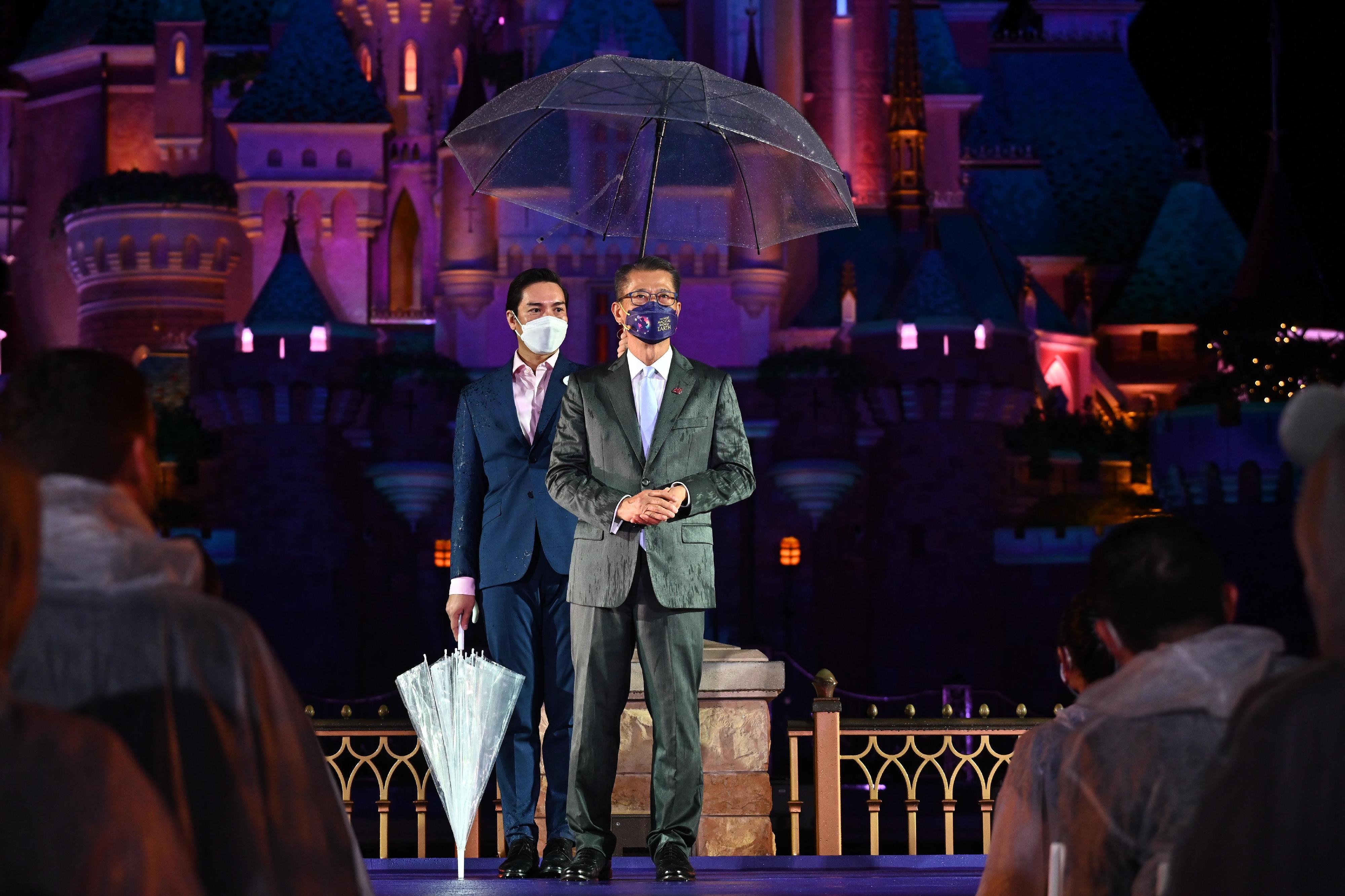 The Financial Secretary, Mr Paul Chan, speaks at the Hong Kong Disneyland - "Momentous" Premiere today (June 14).
