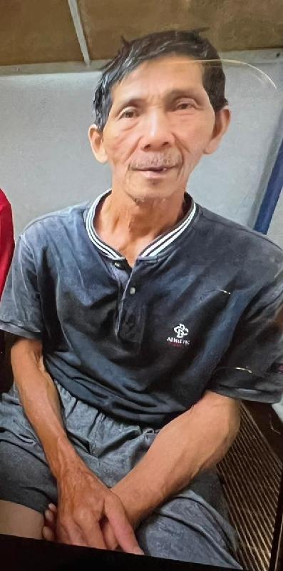 Tse Hing-cheung, aged 67, is about 1.6 metres tall, 52 kilograms in weight and of thin build. He has a long face with yellow complexion and short black hair. He was last seen wearing a dark grey short-sleeved shirt, dark green checkered trousers and white sports shoes.
