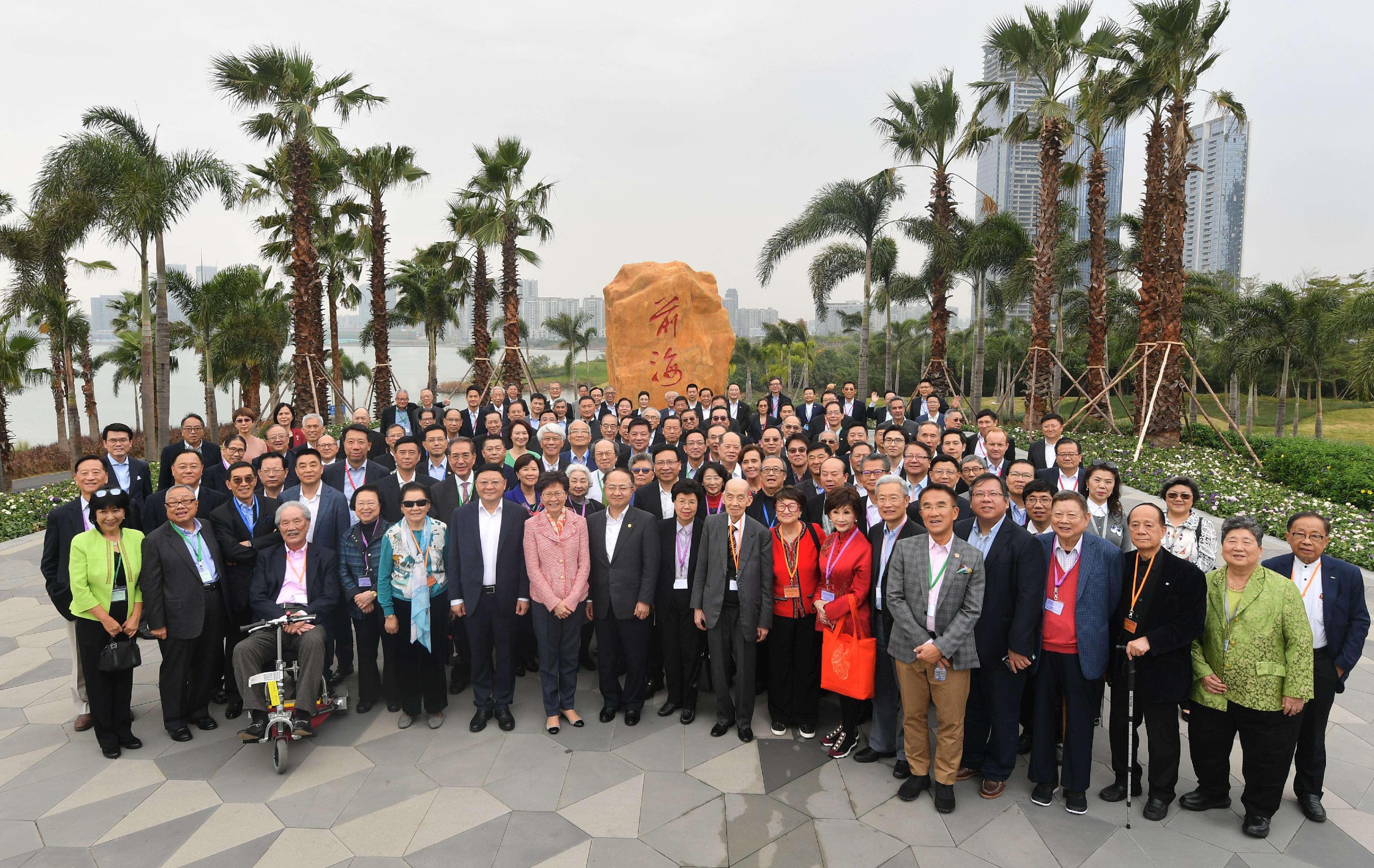 The Hong Kong delegation to Shenzhen in celebration of the 40th anniversary of the country's reform and opening up, led by the Chief Executive, Mrs Carrie Lam (front row, seventh left), were photographed at the Qianhai Stone Park on November 10, 2018.