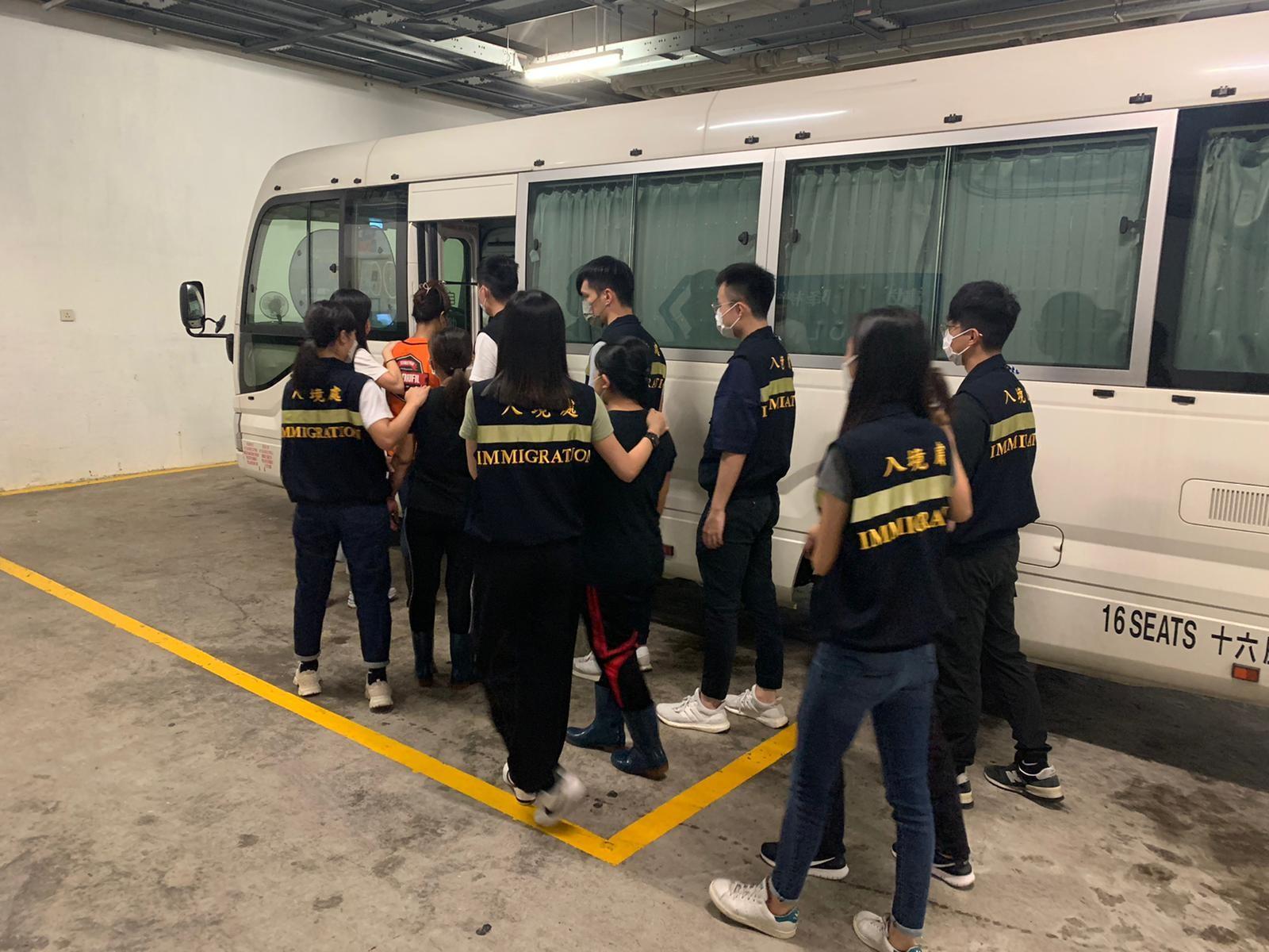 The Immigration Department mounted a series of territory-wide anti-illegal worker operations codenamed "Lightshadow", "Twilight" and a joint operation with the Hong Kong Police Force codenamed "Champion" for three consecutive days from July 11 to 13. Photo shows suspected illegal workers arrested during an operation.