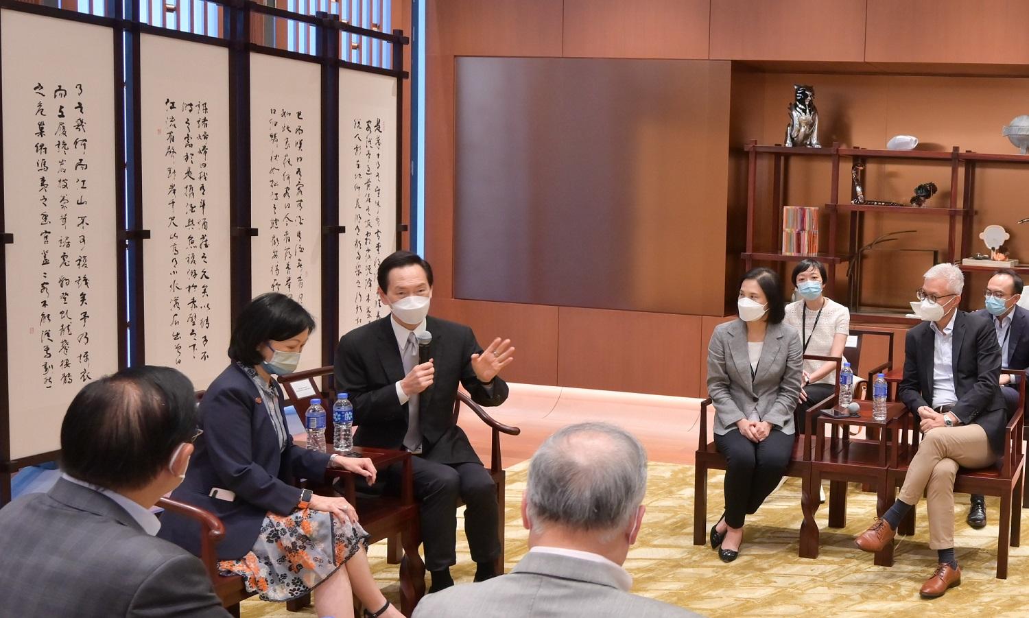 The Non-official Members of the Executive Council (ExCo Non-official Members) today (July 20) visited the Hong Kong Palace Museum (HKPM) at the West Kowloon Cultural District. Photo shows the ExCo Non-official Members being briefed by the Chairman of the HKPM Board, Mr Bernard Chan (third left).
