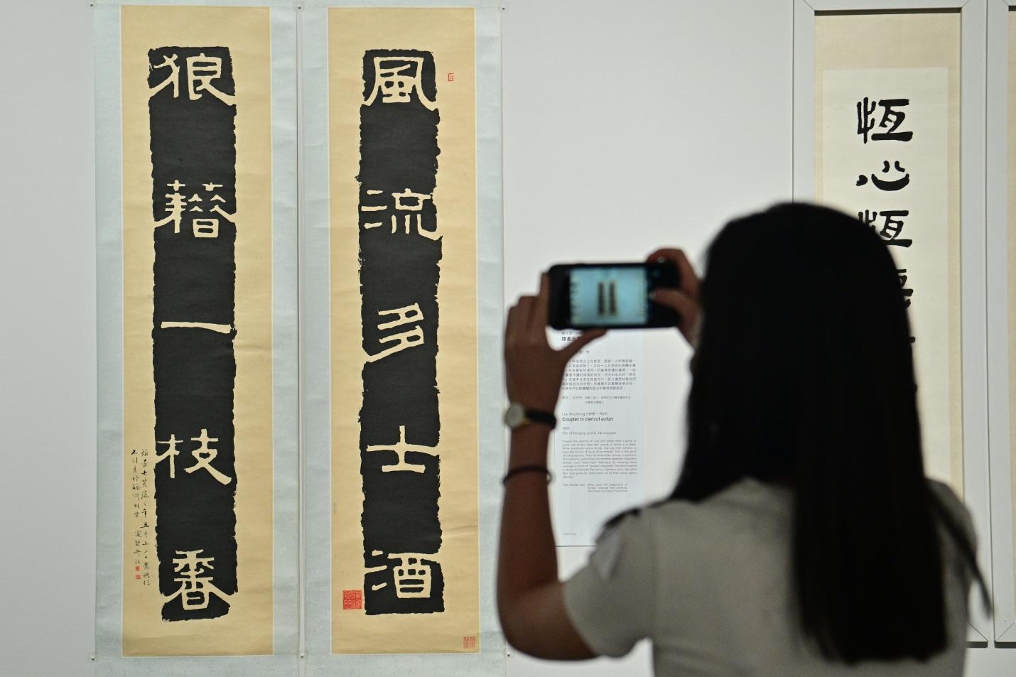 The "City Rhymes: The Melodious Notes of Calligraphy" exhibition will be held from tomorrow (July 22) at the Hong Kong Museum of Art. Photo shows Luo Shuzhong's "Couplet in clerical script".