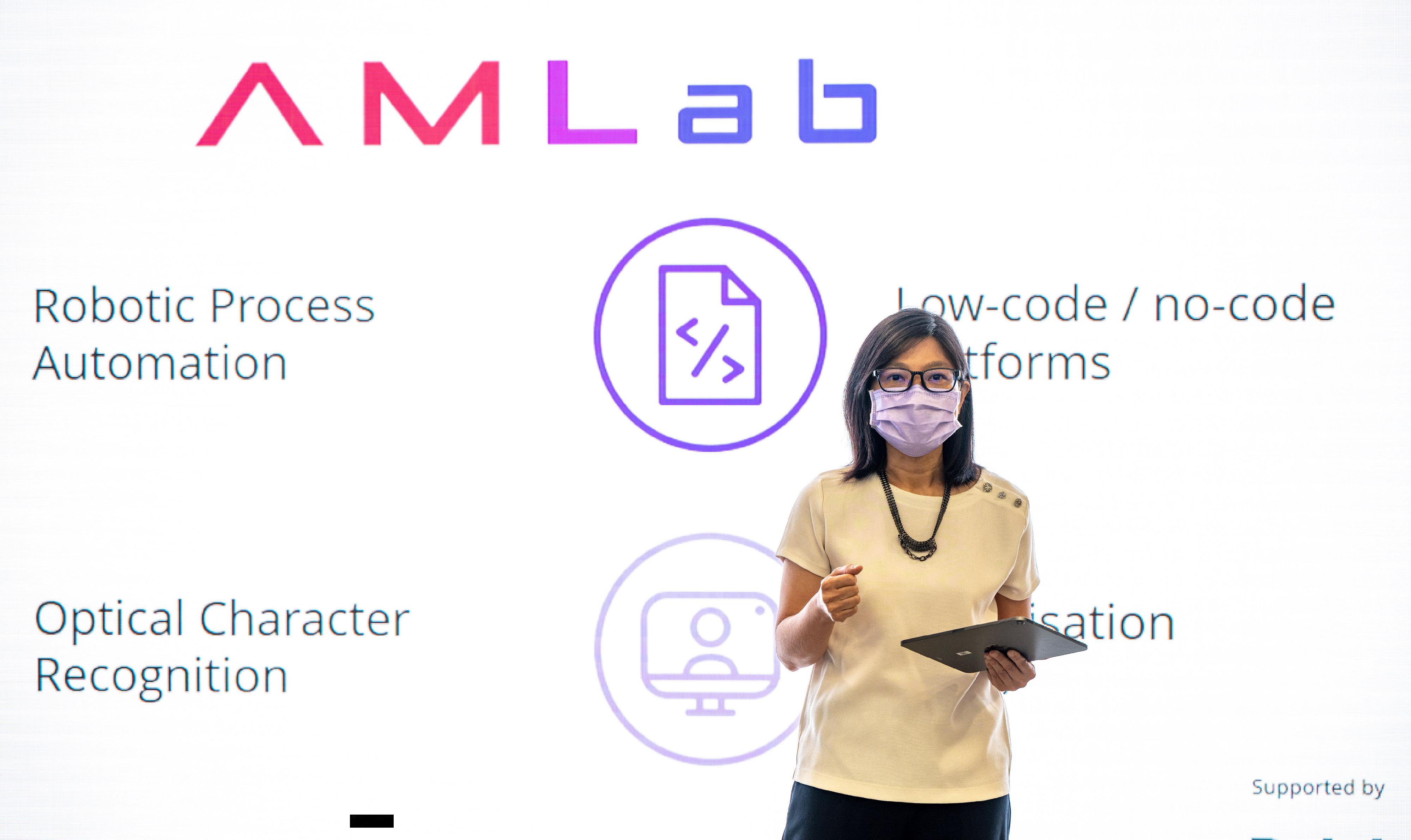 The Hong Kong Monetary Authority (HKMA) and Cyberport, supported by Deloitte, co-organised today (July 21) the second Anti-Money Laundering (AML) Regtech Lab (AMLab). Photo shows the Executive Director (Enforcement and AML) of the HKMA, Ms Carmen Chu, delivering remarks at the second AMLab session.