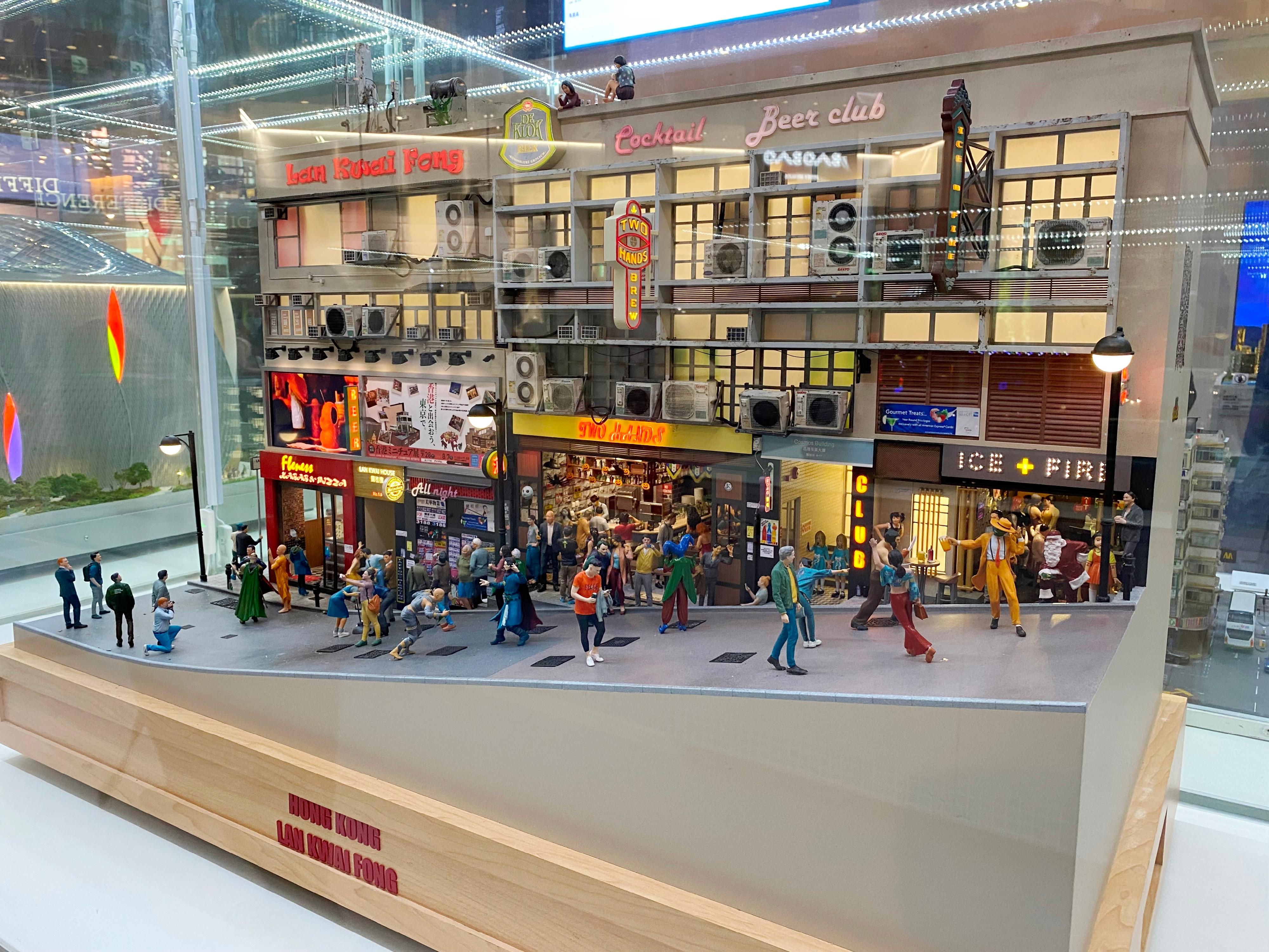 "Hong Kong in Miniature" Exhibition @Tokyo 2022, which showcases 40 miniature models that capture the uniqueness and vibrancy of Hong Kong, opened in Tokyo, Japan, today (July 28). Photo shows a miniature model of Lan Kwai Fong.