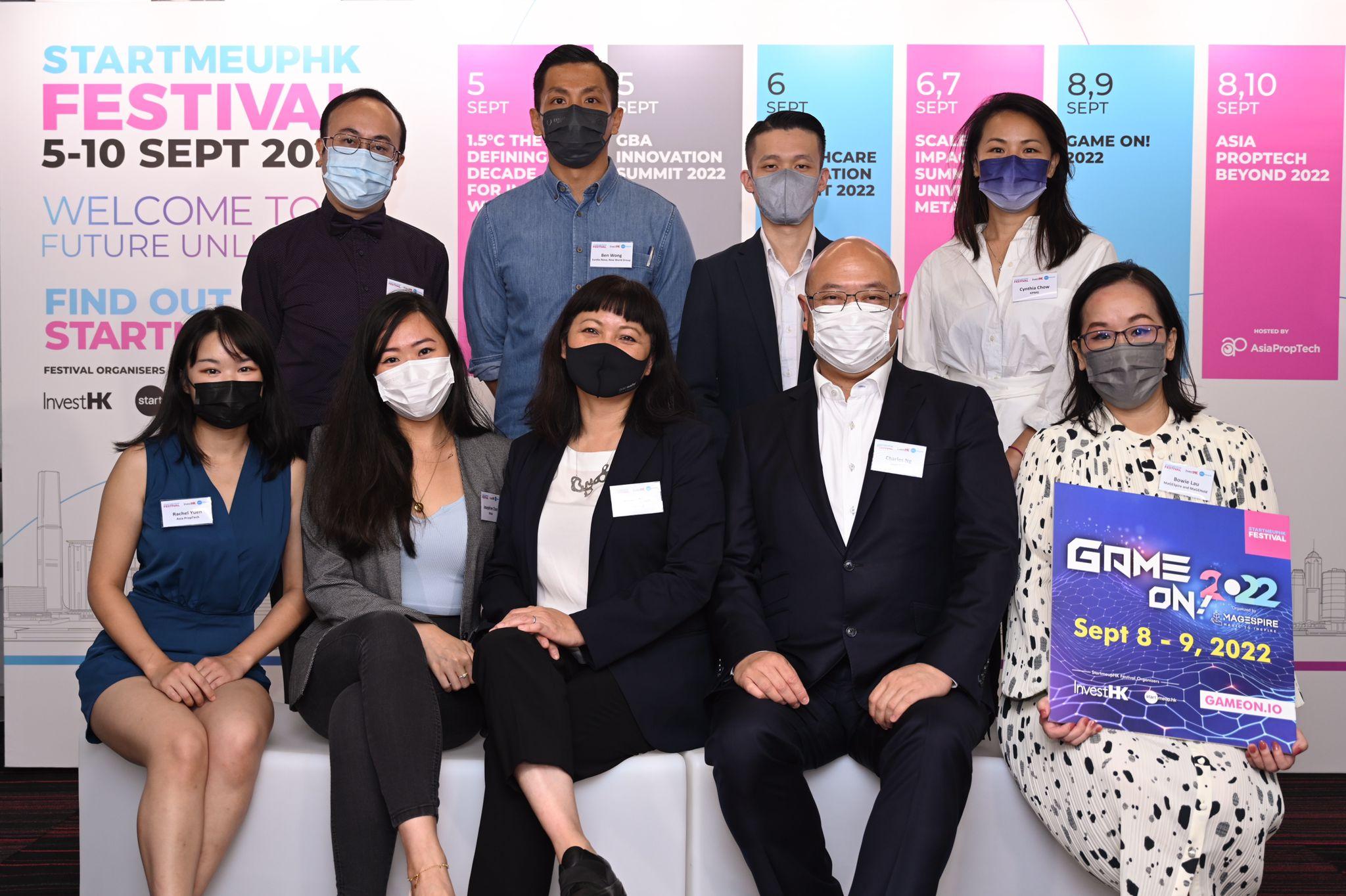 The annual StartmeupHK Festival curated by Invest Hong Kong (InvestHK) returns in a hybrid format on September 5 to 10 following last year's success. Photo shows representatives of InvestHK and event partners together for the StartmeupHK Festival 2022 preview.