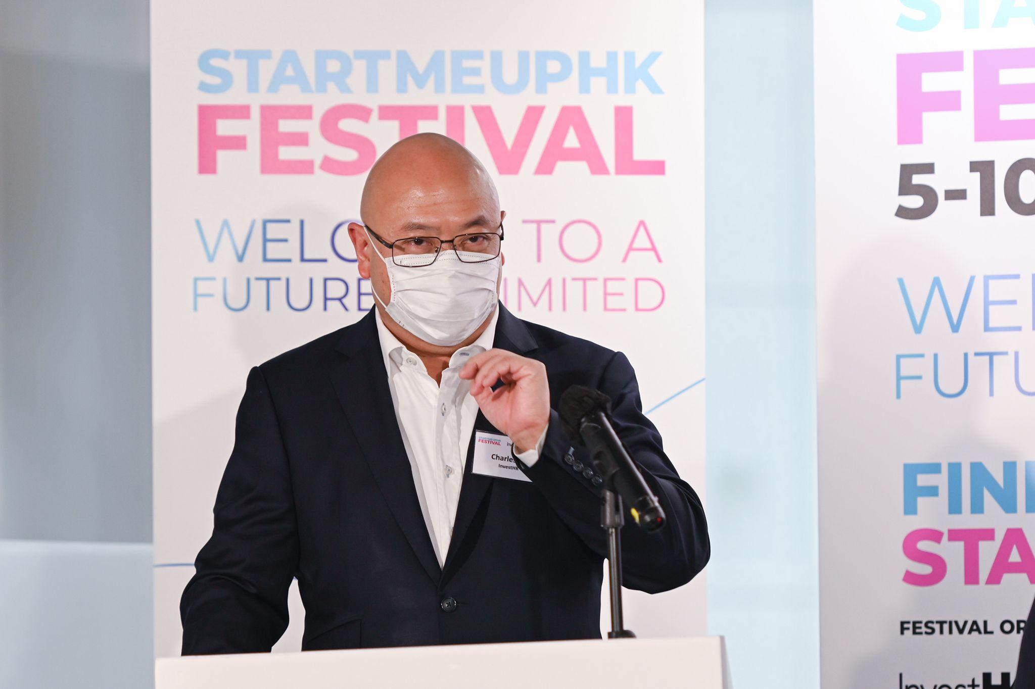 The annual StartmeupHK Festival curated by Invest Hong Kong (InvestHK) returns in a hybrid format on September 5 to 10 following last year's success. Photo shows Associate Director-General of Investment Promotion of InvestHK Mr Charles Ng delivering the welcoming remarks.