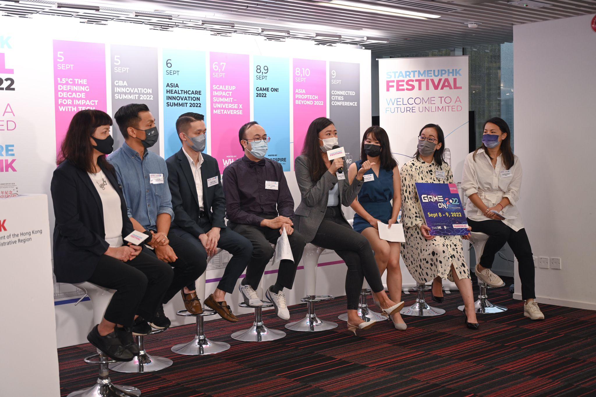 The annual StartmeupHK Festival curated by Invest Hong Kong returns in a hybrid format on September 5 to 10 following last year's success. Photo shows one of the organisers sharing details of the main events, and highlighted topics and speakers.