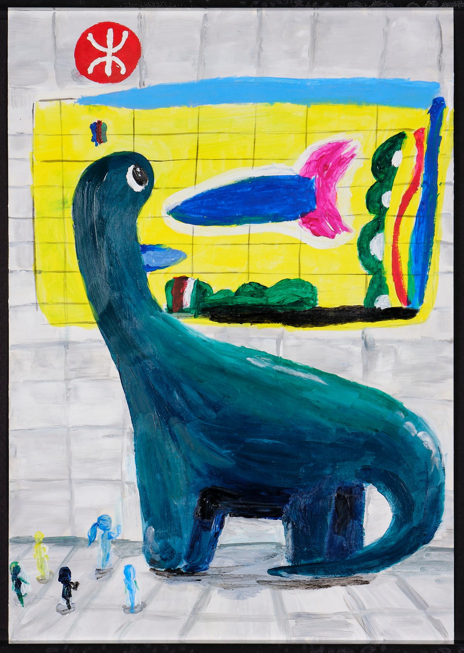 The winning entries of the "MTR x Dinosaur Adventure Art Competition 2022" will be displayed at the Hong Kong Science Museum from August 12 (Friday). Picture shows the artwork of Kwong Hui-ching from S K H Yuen Chen Maun Chen Jubilee Primary School, the champion of the Junior Primary Level under the Painting Category of the competition.